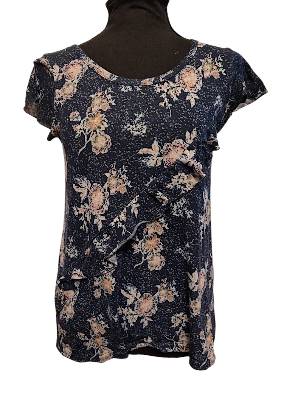 Wallflower Navy Floral Ruffle Short-Sleeve Tee